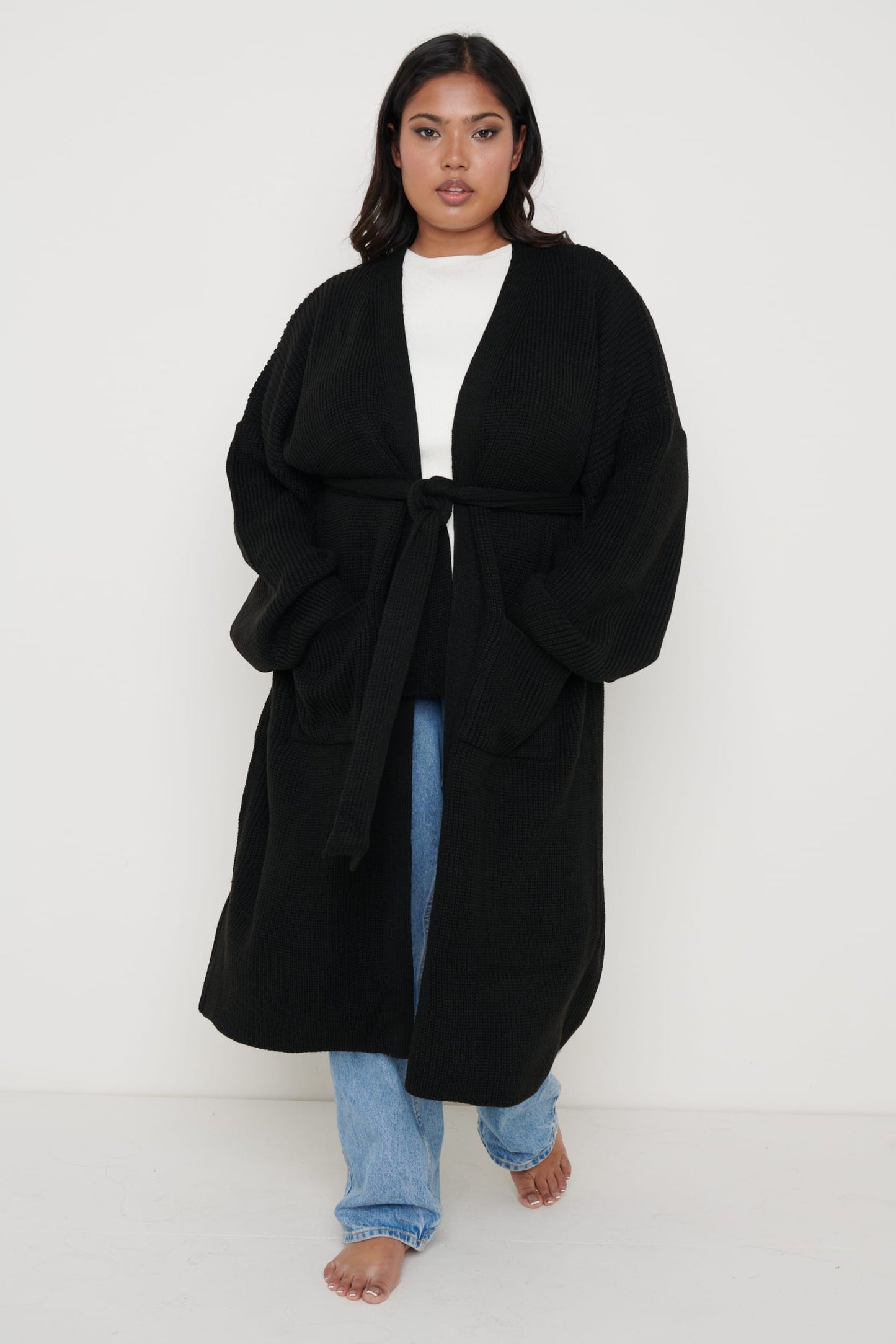 Curve Arden Midi Tie Cardigan - Black