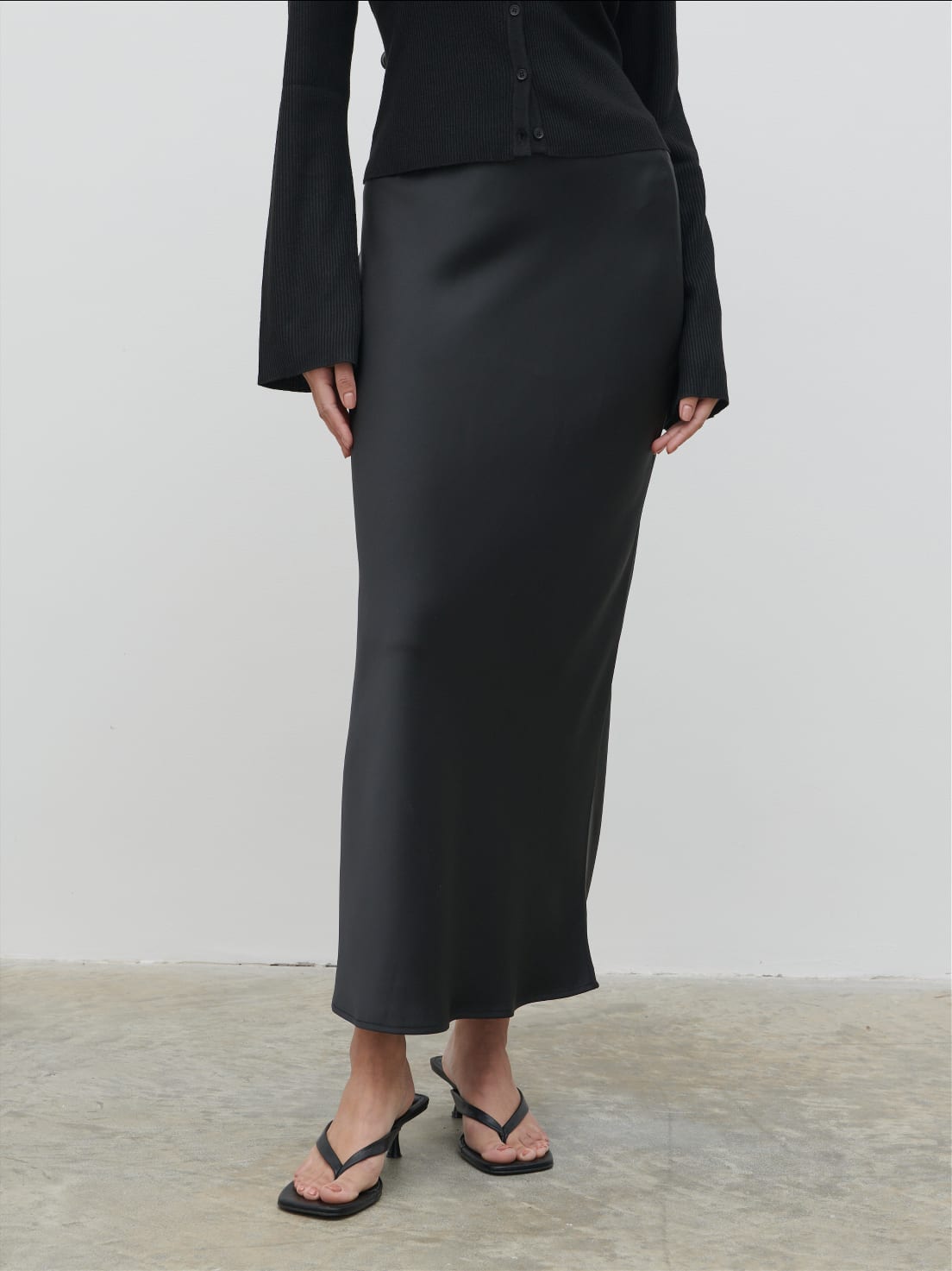 Breya Satin Midaxi Skirt - Black