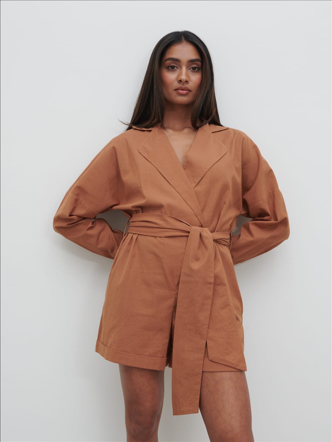 Emilie Belted Playsuit - Biscuit