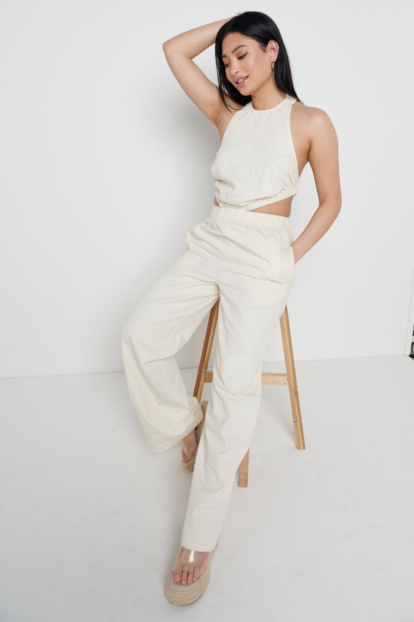 Lexi Scrunch Backless Jumpsuit - Off White