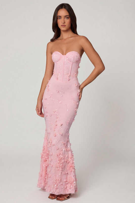 Lace-Up Corset Maxi Dress in Soft Pink