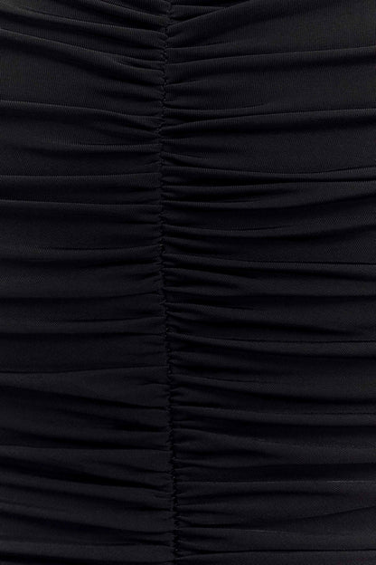 Delaney Slinky And Mesh Maxi Dress - Black