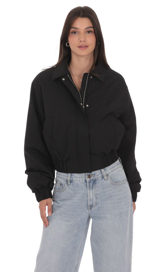 Collared Bomber Jacket in Black