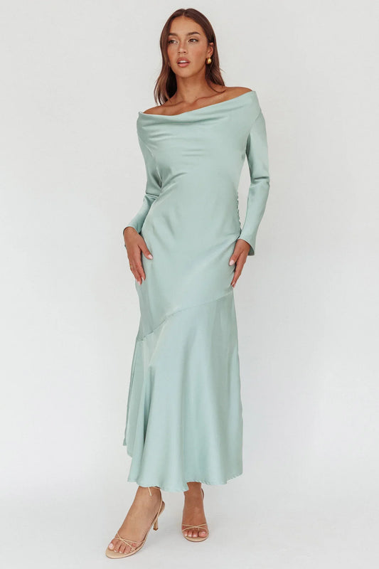 Cecilia Long Sleeve Drape Back Maxi Dress Sage