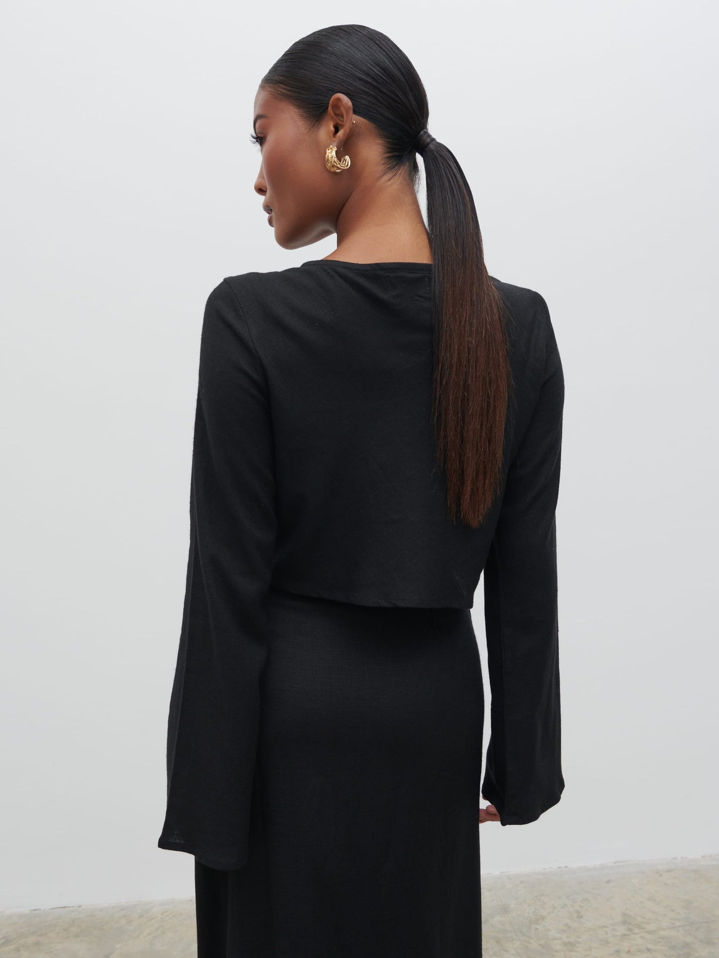Abigail Button Front Linen Blouse - Black