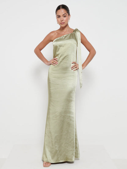 Amelia Tie Maxi Bridesmaids Dress - Matte Olive