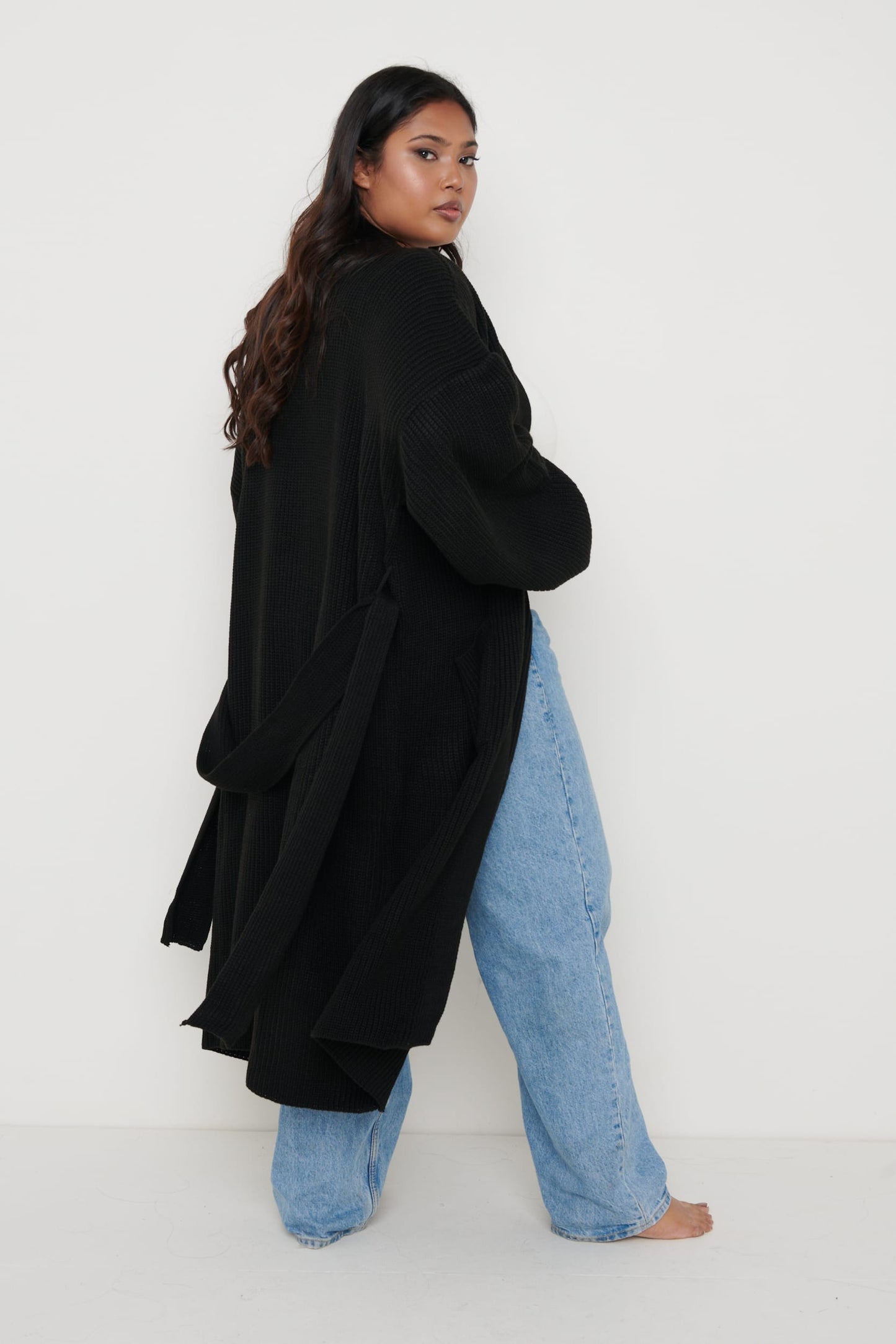 Curve Arden Midi Tie Cardigan - Black