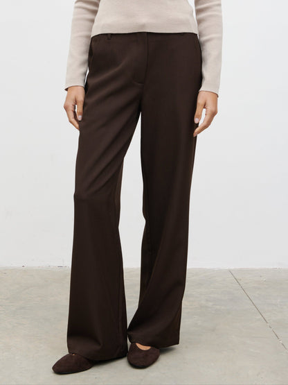 Colson Tailored Wide Leg Trousers - Chocolate