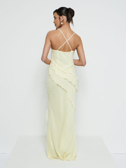 Constance Ruffle Chiffon Maxi Bridesmaid Dress - Lemon