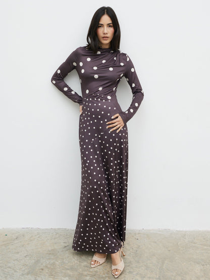 Delilah Asymmetric Maxi Jersey Dress - Polka Dot