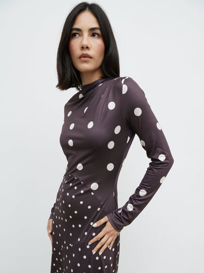Delilah Asymmetric Maxi Jersey Dress - Polka Dot
