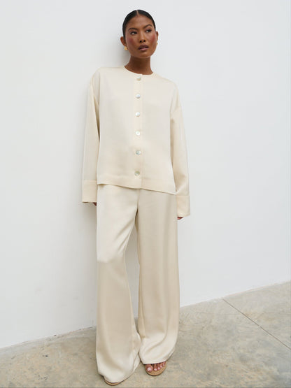 Dua Satin Button Blouse - Oyster