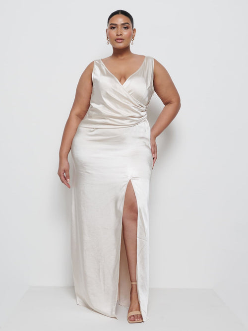 Esmee Wrap Maxi Bridesmaid Dress Curve - Champagne