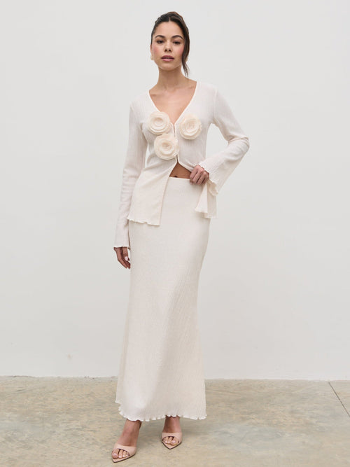 Evalina Crinkle Maxi Skirt - Cream