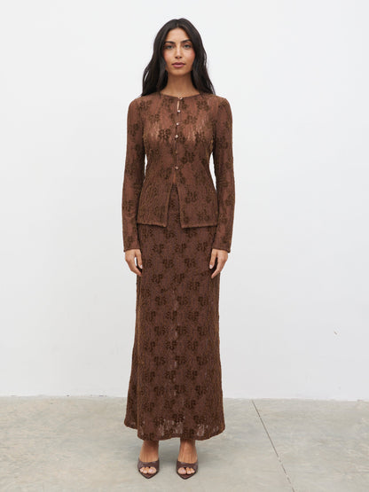 Francessca Lace Maxi Skirt - Brown Velvet