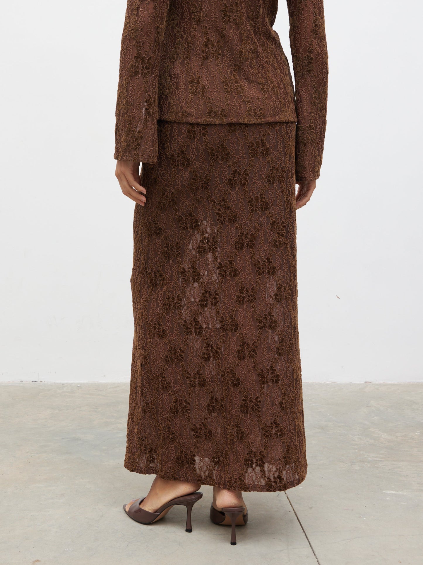 Francessca Lace Maxi Skirt - Brown Velvet