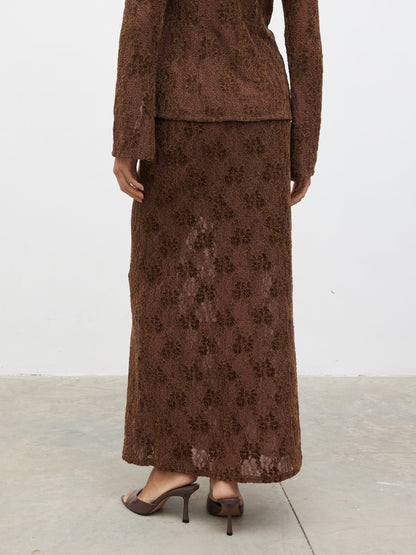 Francessca Lace Maxi Skirt - Brown Velvet