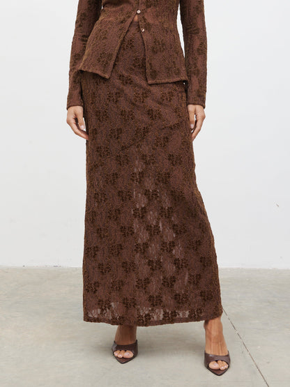 Francessca Lace Maxi Skirt - Brown Velvet