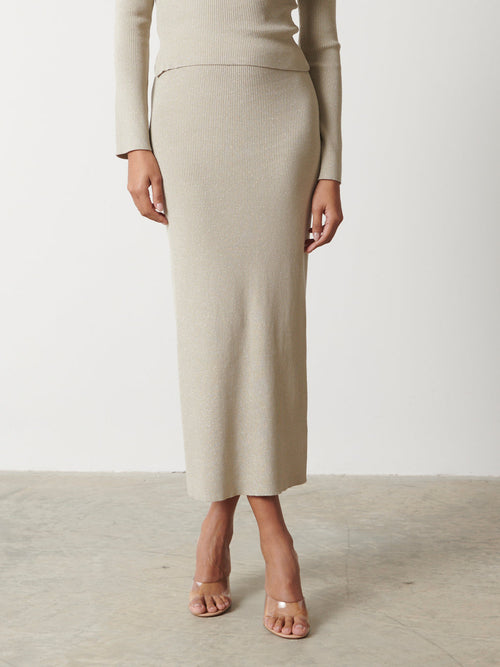 Gianna Metallic Knit Skirt - Metallic Champagne