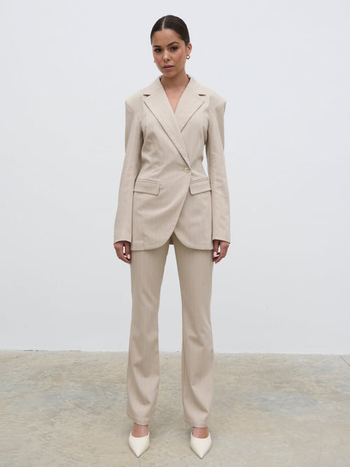 Jaycie Straight Leg Pinstripe Trousers - Chalk and White Stripe