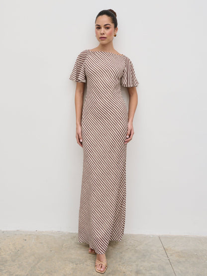 Jules Maxi Dress - Brown and Cream Stripe
