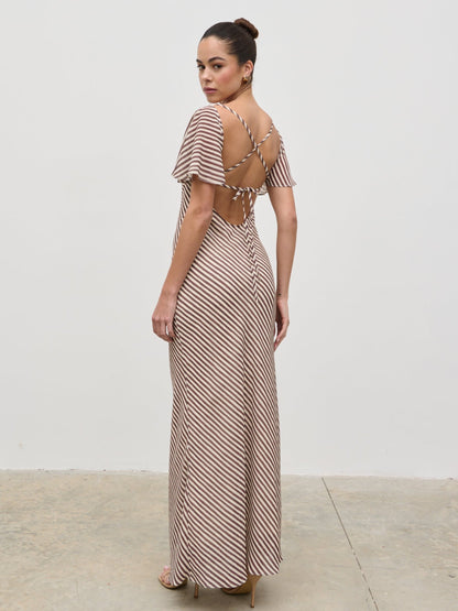 Jules Maxi Dress - Brown and Cream Stripe