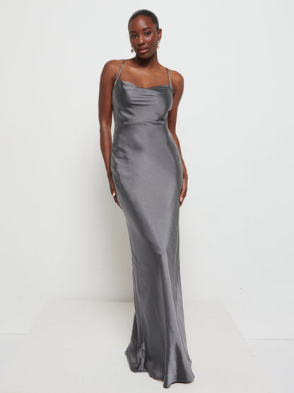 Keisha Maxi Bridesmaid Dress - Matte Slate Grey