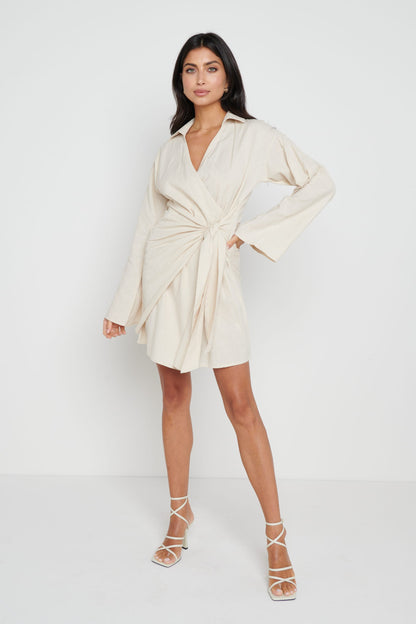 Louis Tie Mini Dress - Sand