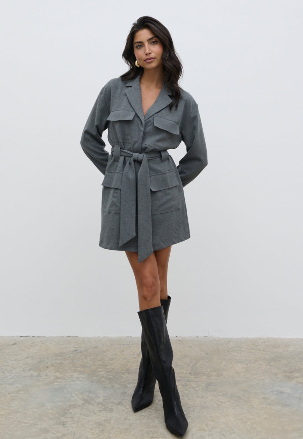 Morgan Tailored Cargo Mini Dress - Grey