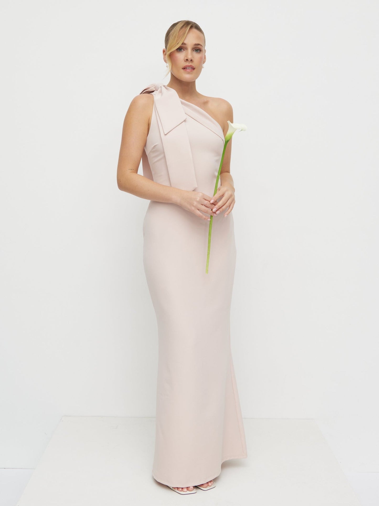 Nevaeh One Shoulder Crepe Maxi Dress - Blush