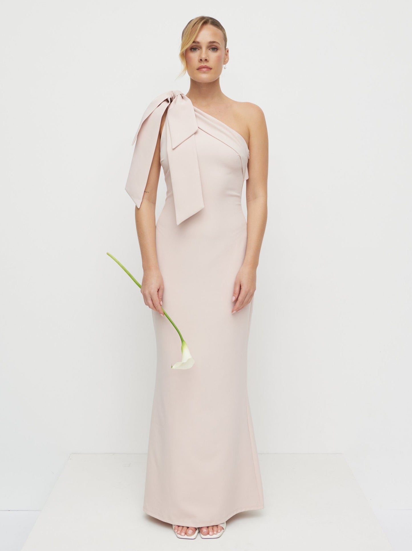 Nevaeh One Shoulder Crepe Maxi Dress - Blush