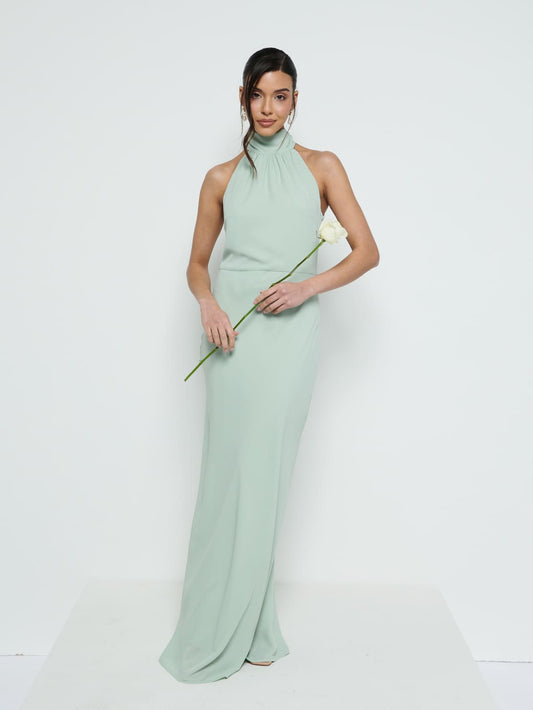Odelle Tie Back Chiffon Maxi Bridesmaid Dress - Sage