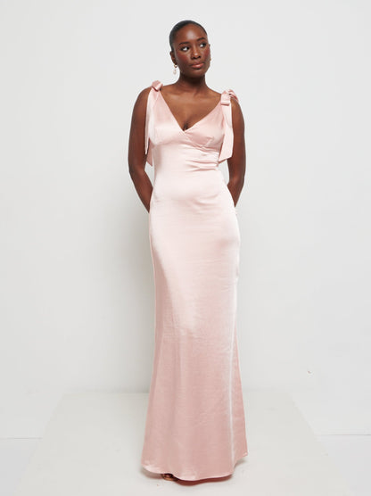 Piper Tie Maxi Bridesmaid Dress - Matte True Blush