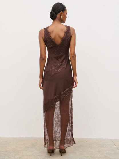 Robin Slip Lace Maxi Dress - Chocolate Brown