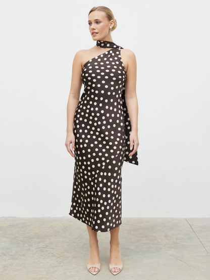 Sheree Midaxi Dress - Brown and Cream Polka Dot