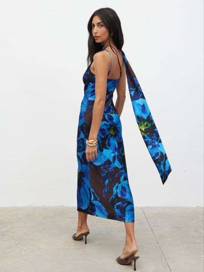 Sheree Printed Midaxi Dress - Colbalt Blue Floral