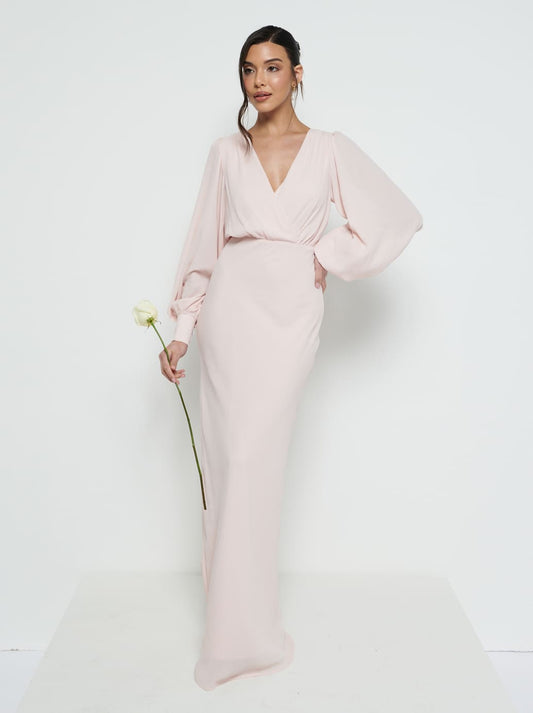 Sienna Long Sleeve Chiffon Bridesmaid Dress - Blush