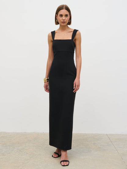 Sorel Square Neck Crepe Maxi Dress - Black