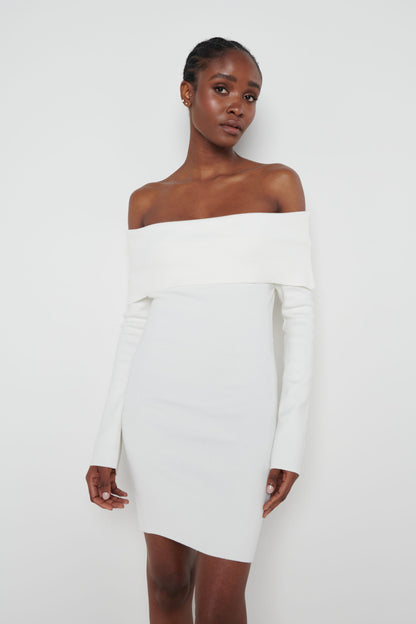 Soreya Mini Bardot Knit Dress - Cream