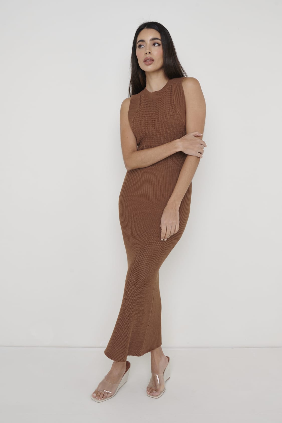 Sutton Contrast Crochet Dress - Brown