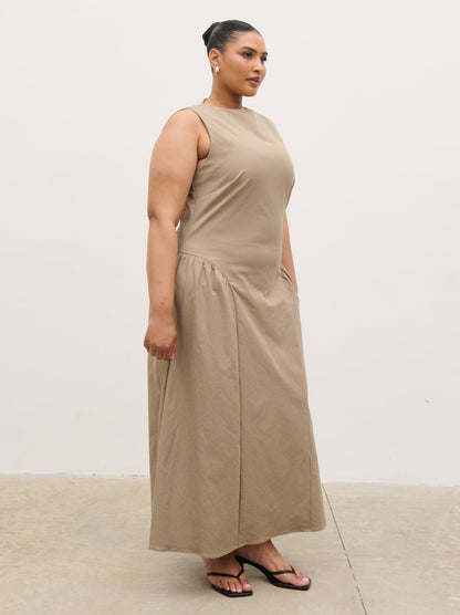 Sylvie Slash Neck Midaxi Dress Curve - Taupe