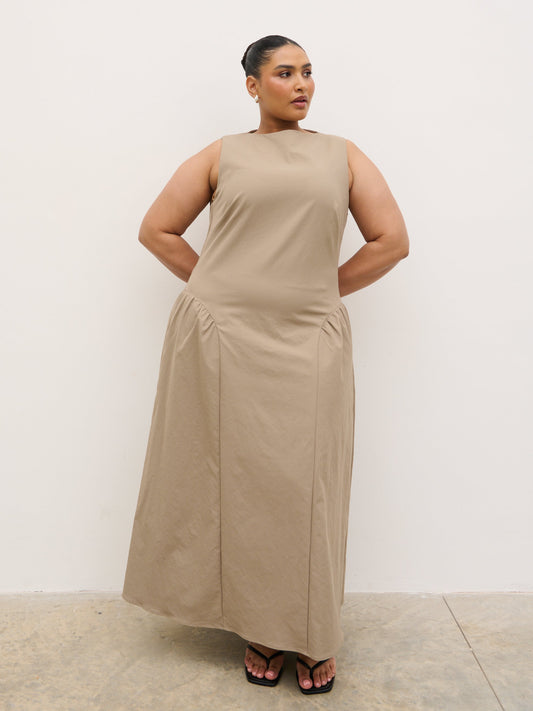 Sylvie Slash Neck Midaxi Dress Curve - Taupe