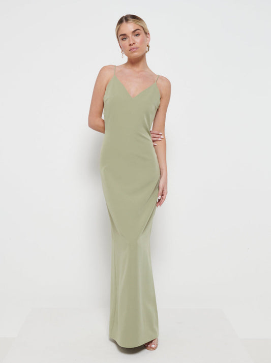 Tillie V-Neck Maxi Bridesmaid Dress - Olive