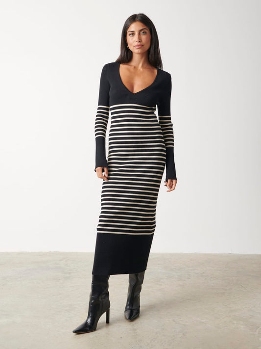 Vanessa Stripped Knit Dress - Black and White Stripe