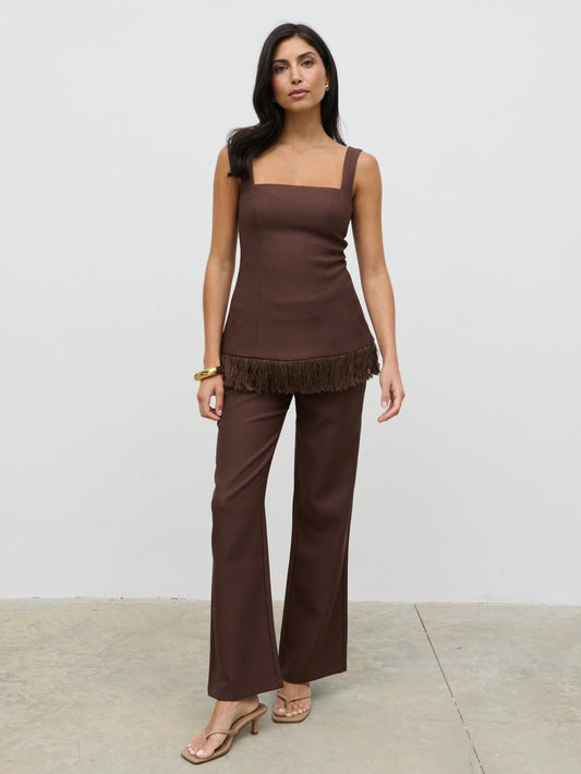 Verona Tweed Straight Leg Trousers - Brown