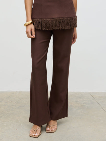 Verona Tweed Straight Leg Trousers - Brown
