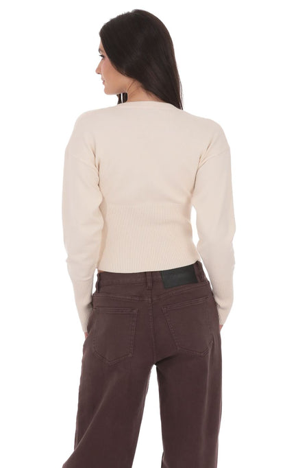 Cinched Knit Cardigan in Cream