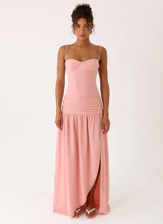 Clemence Bustier Maxi Dress - Coral
