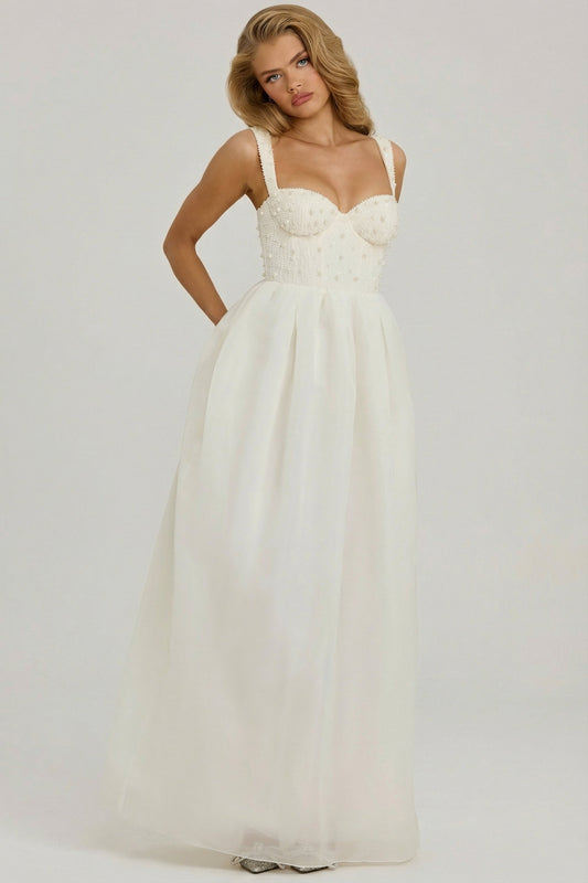 Embellished Corset Gown in White
