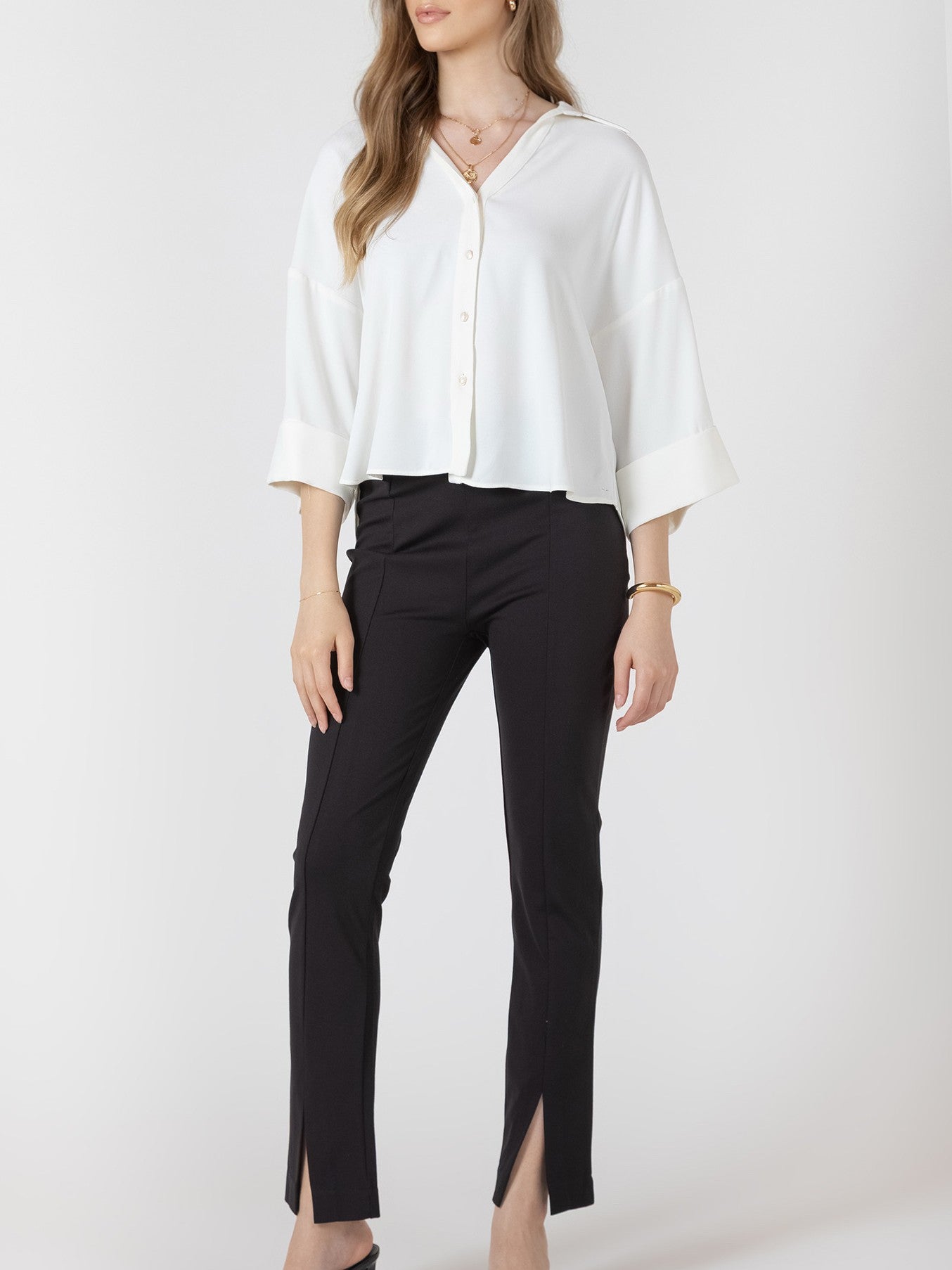 BLACK TAPE Cuffed Button Front Blouse